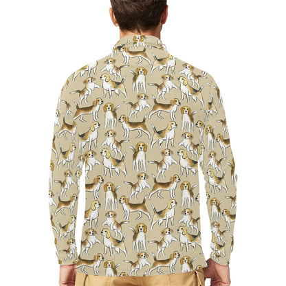 Beagle Pattern Print Design 04 Long Sleeve Polo Shirt For Men's