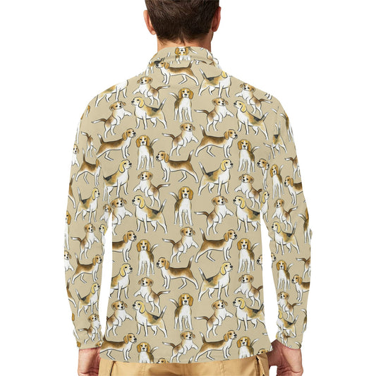 Beagle Pattern Print Design 04 Long Sleeve Polo Shirt For Men's