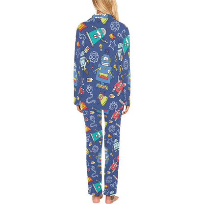 Robot Pattern Print Design A03 Women's Long Pajama Set
