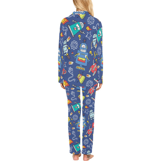 Robot Pattern Print Design A03 Women's Long Pajama Set
