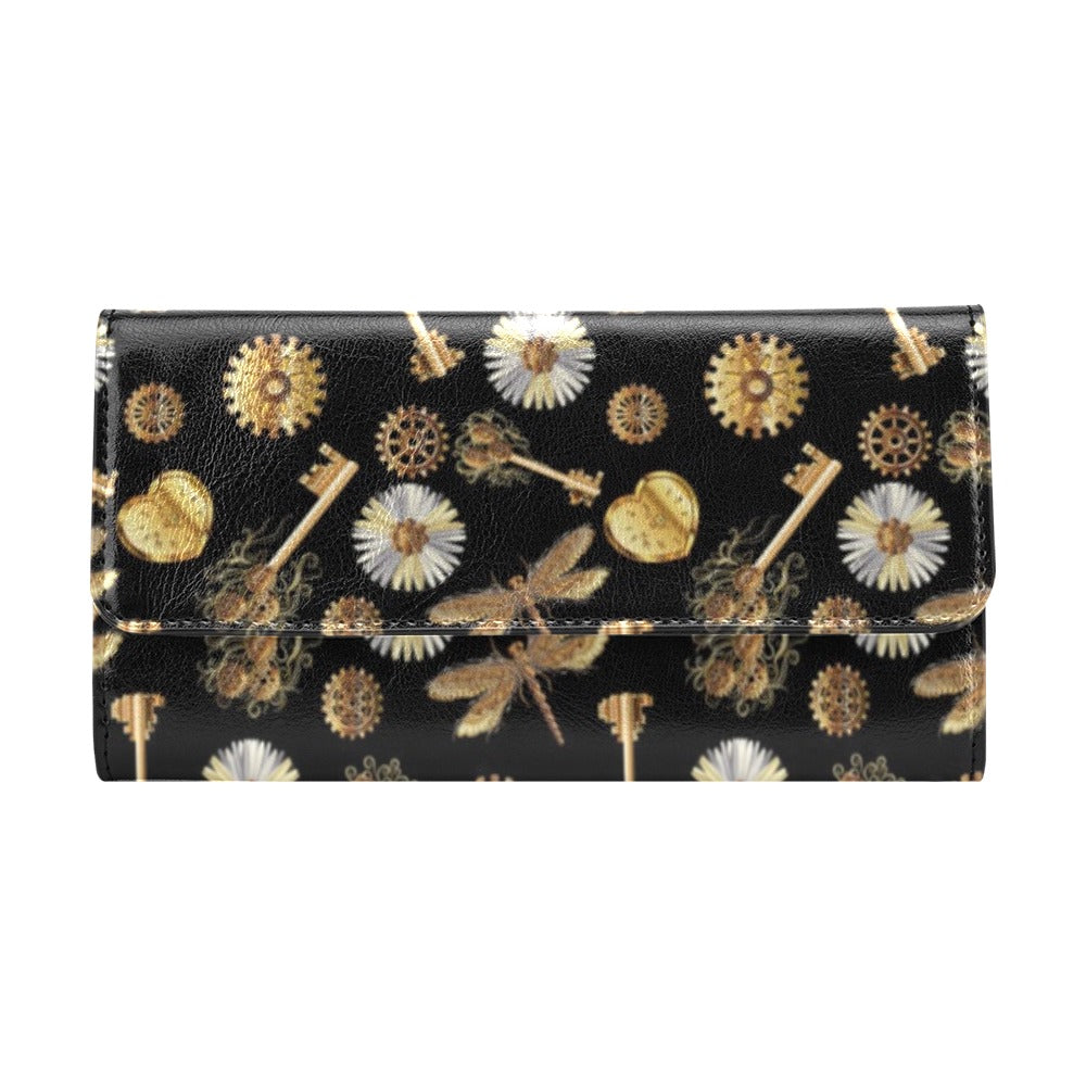 Steampunk Key Dragonfly Print Design LKS303 Women's Trifold Wallet