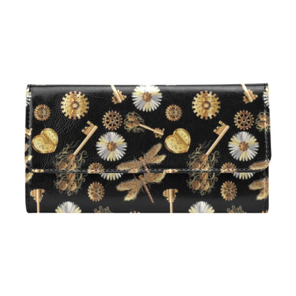 Steampunk Key Dragonfly Print Design LKS303 Women's Trifold Wallet