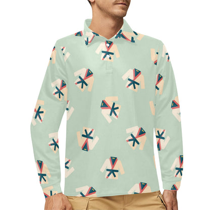 Karate Pattern Print Design 02 Long Sleeve Polo Shirt For Men's
