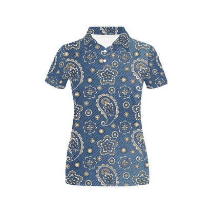 Jean Paisley Pattern Print Design 01 Women's Polo Shirt