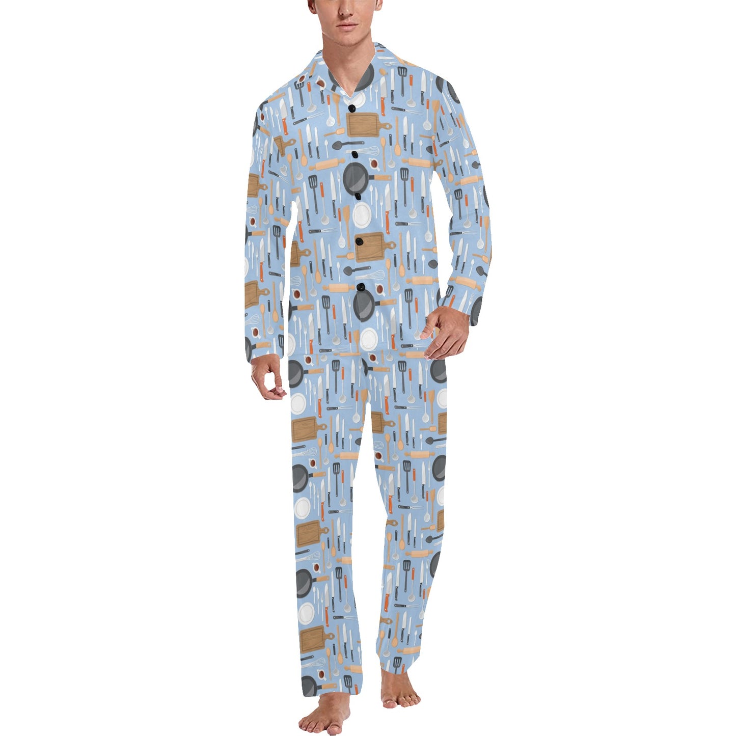 Cooking Kitchen Tools Pattern Print Design 02 Men's Long Pajama Set