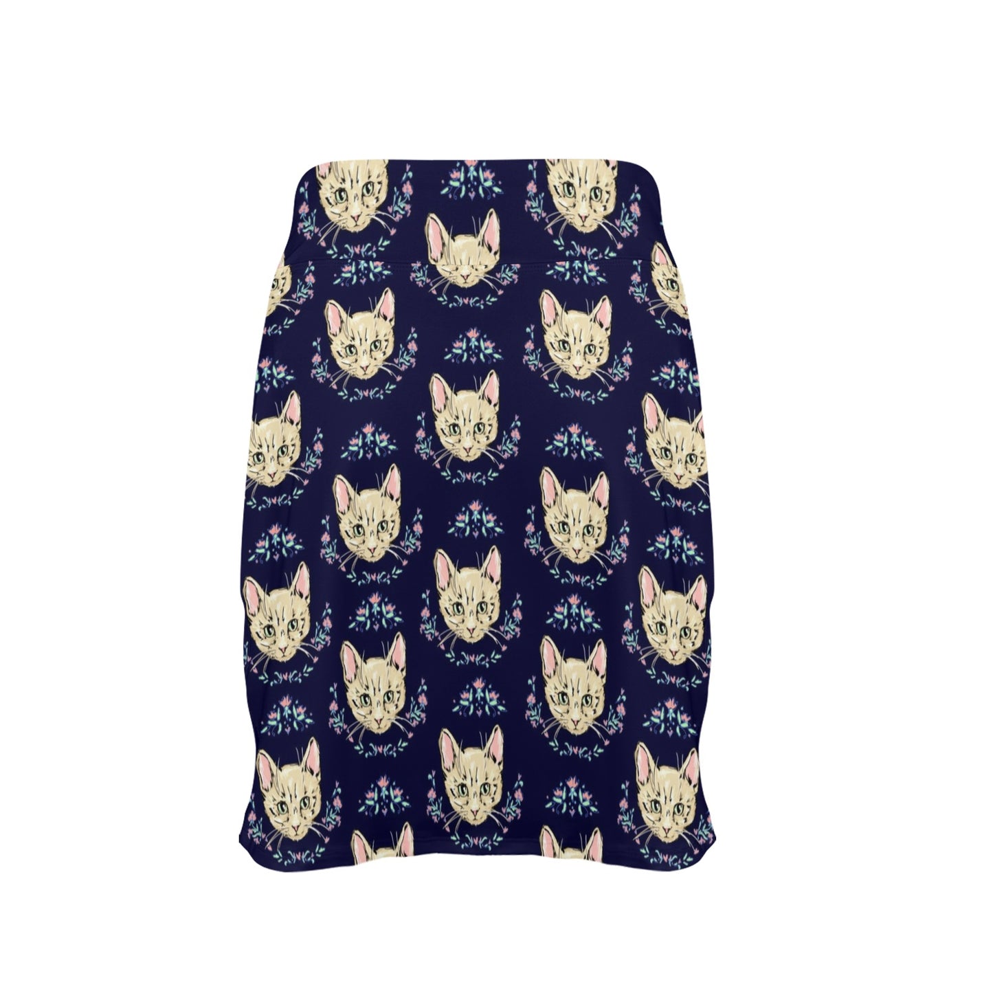 Cat Head with flower Print Pattern 17" Golf & Pickleball Skort with Pockets