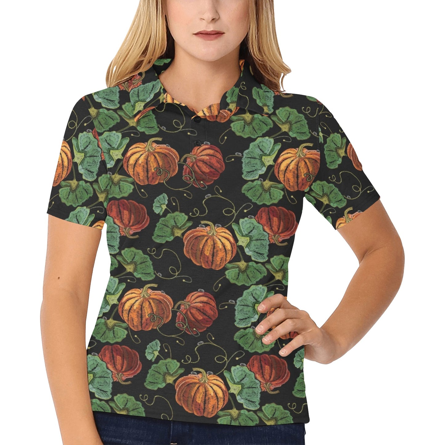 Pumpkin Pattern Print Design A02 Women's Polo Shirt