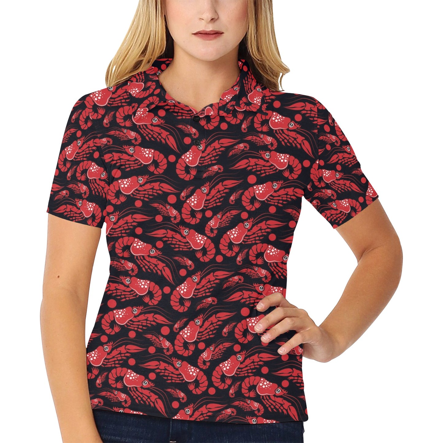 Shrimp Print Design LKS303 Women's Polo Shirt