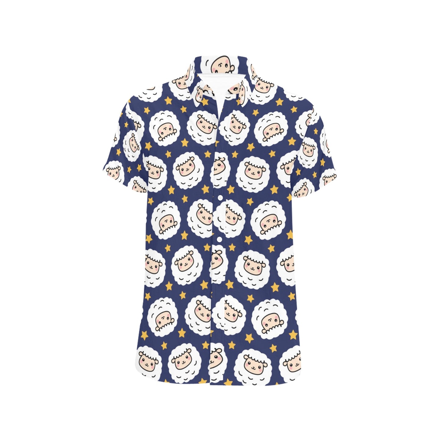 Sheep Print Design LKS402 Men Short Sleeve Button Up Shirt