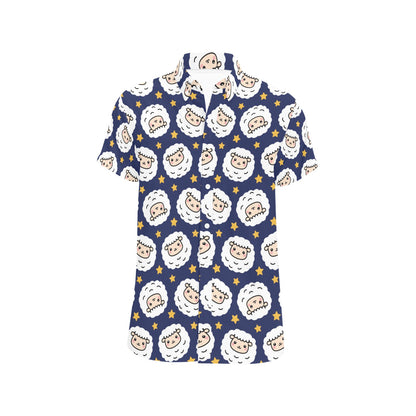 Sheep Print Design LKS402 Men Short Sleeve Button Up Shirt