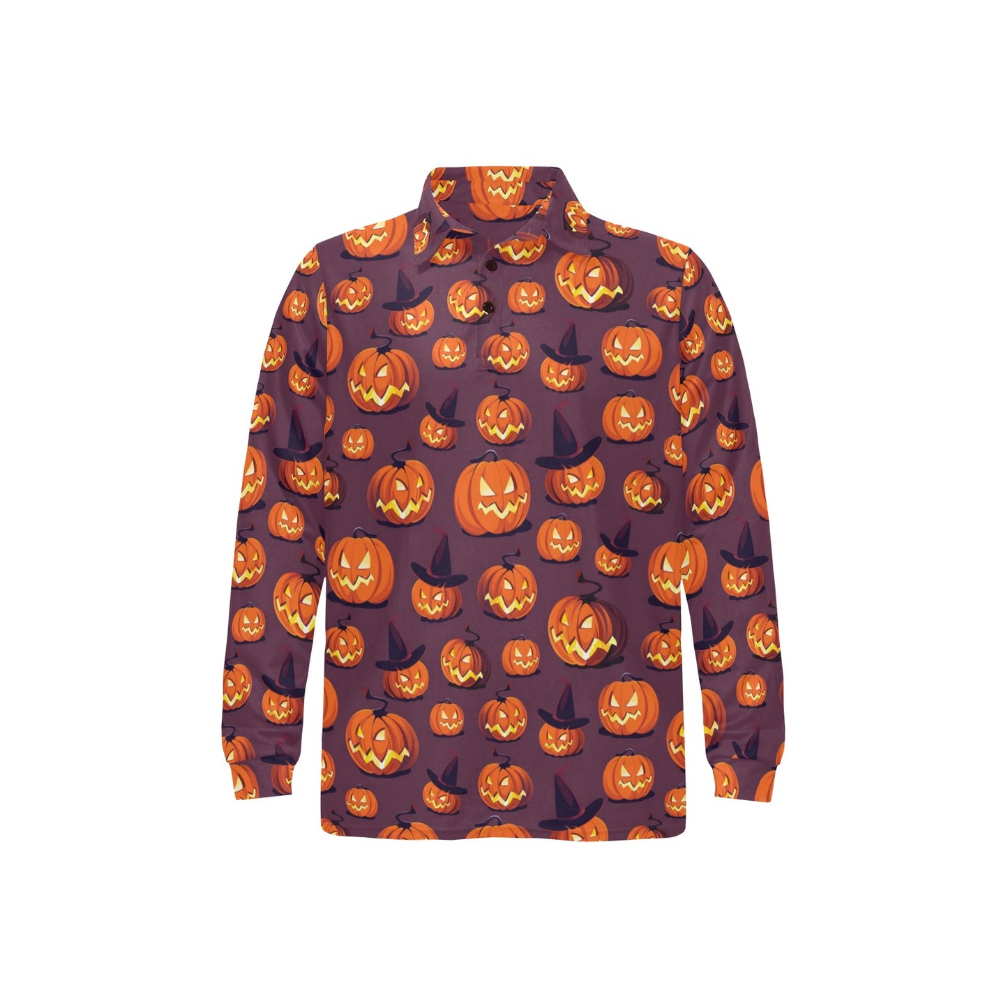 Halloween Pumpkin Pattern Print Design 03 Long Sleeve Polo Shirt For Men's