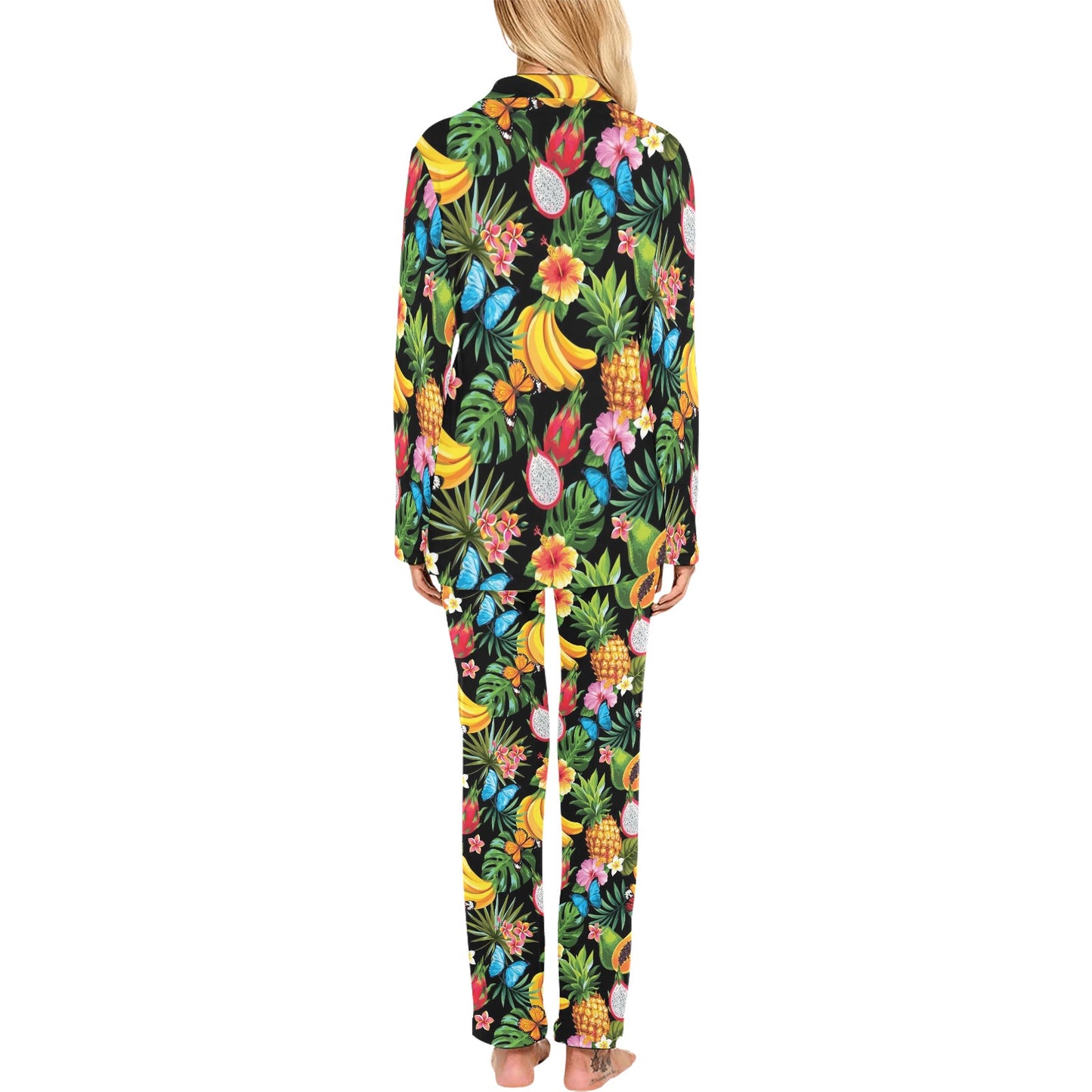 Tropical Fruits Pattern Print Design TF04 Women's Long Pajama Set
