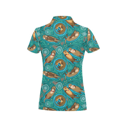 Sea Otter Pattern Print Design 01 Women's Polo Shirt