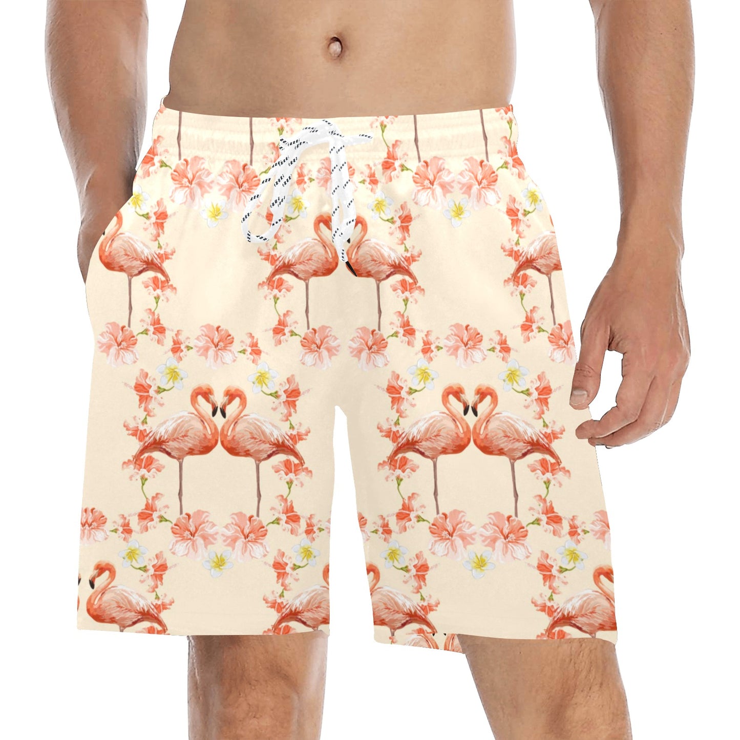 Flamingo Hibiscus Print Pattern Men's Swim Trunks Beach Shorts