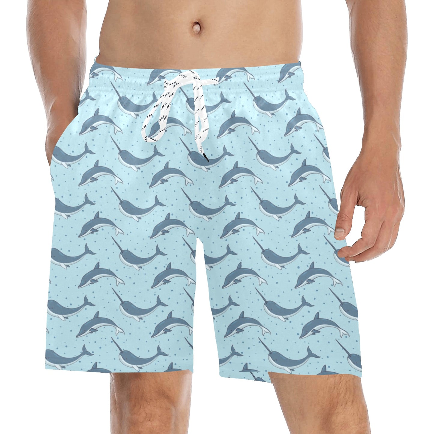 Narwhal Dolphin Print Men's Swim Trunks Beach Shorts
