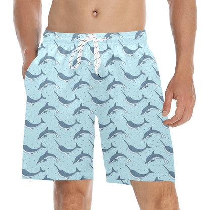 Narwhal Dolphin Print Men's Swim Trunks Beach Shorts