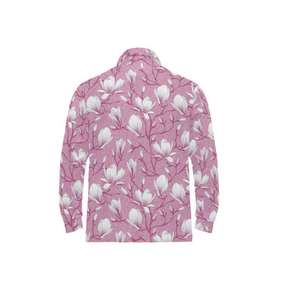Magnolia Pattern Print Design MAG05 Long Sleeve Polo Shirt For Men's