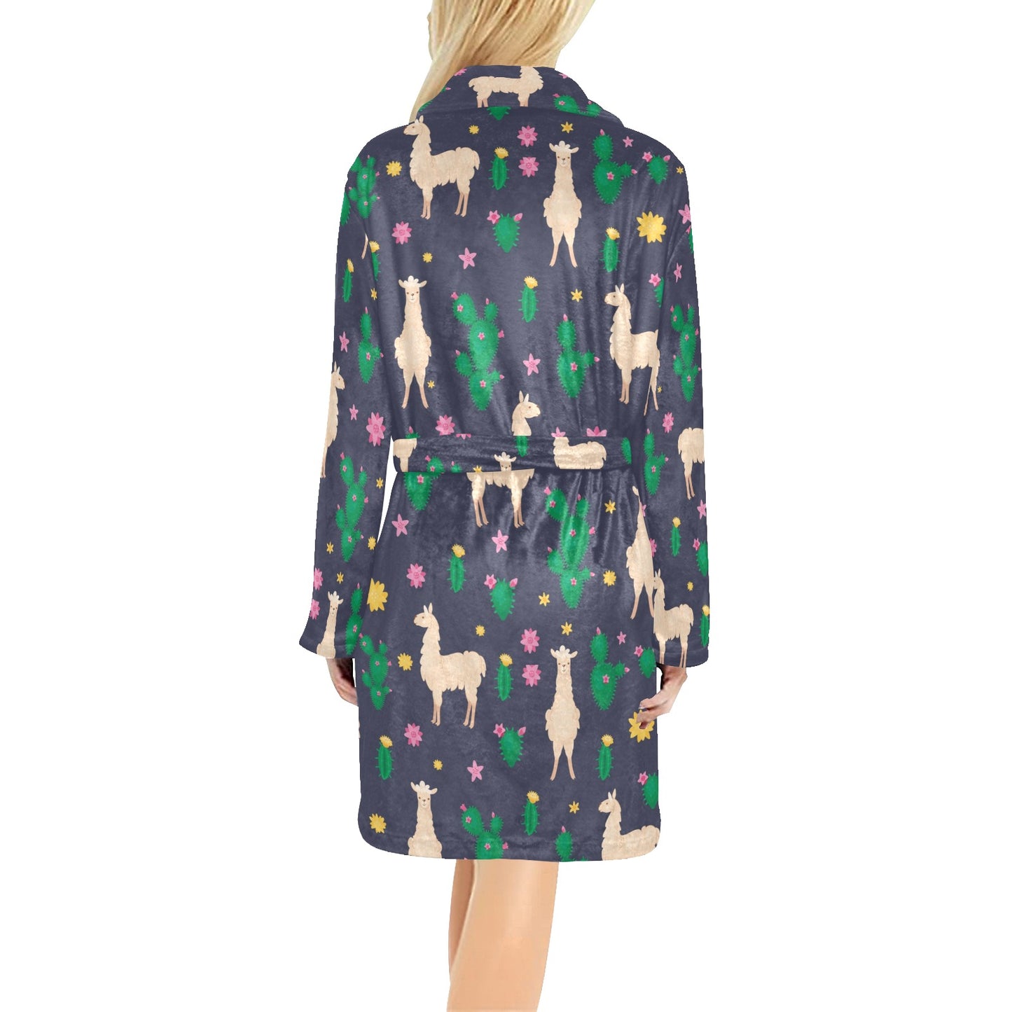 Llama Cactus Pattern Print Design 012 Women's Fleece Robe