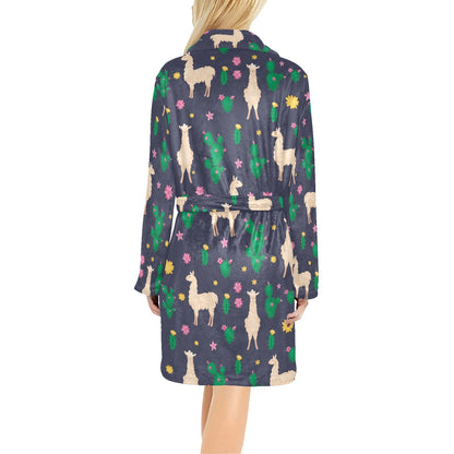 Llama Cactus Pattern Print Design 012 Women's Fleece Robe