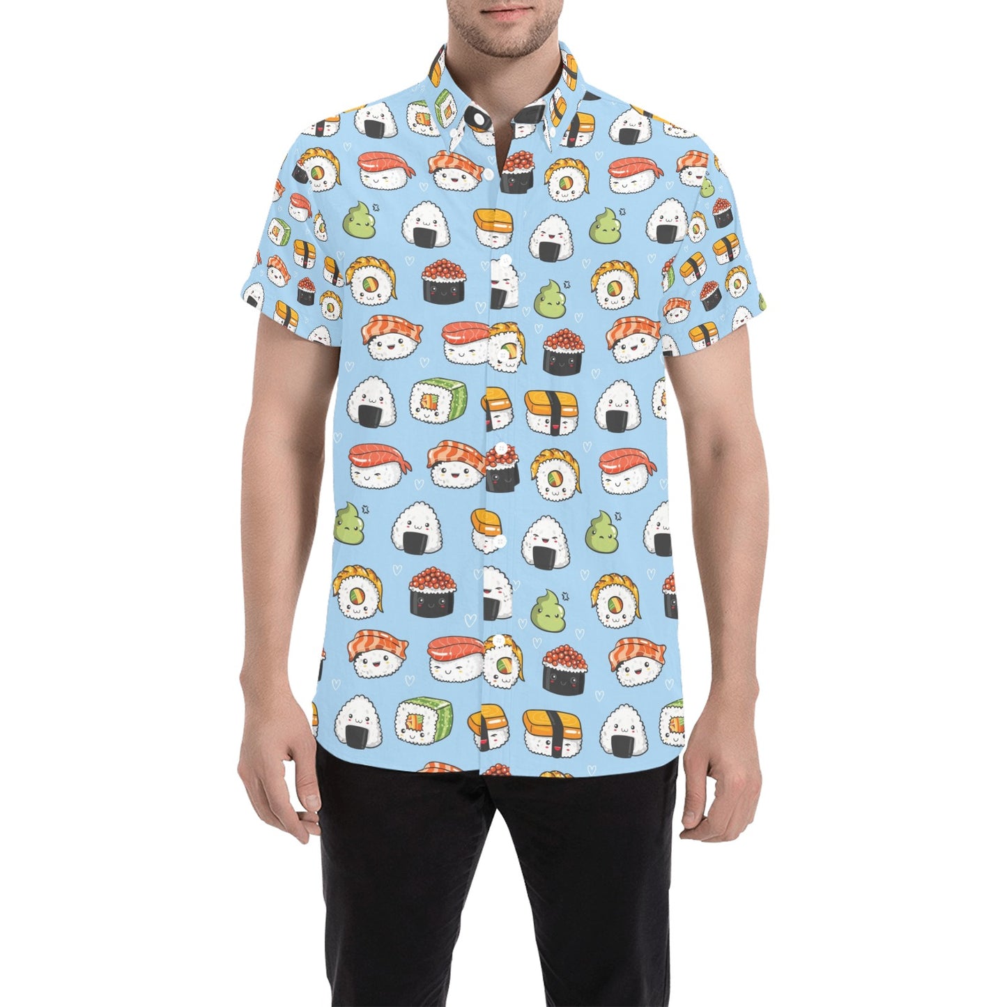 Sushi Print Design LKS303 Men Short Sleeve Button Up Shirt
