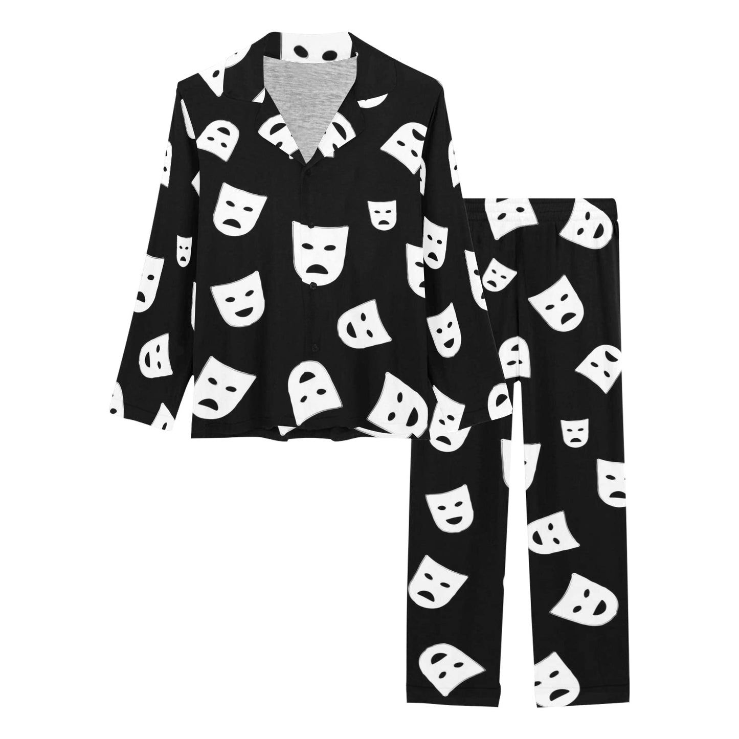 Acting Mask Pattern Print Design 03 Women's Long Pajama Set