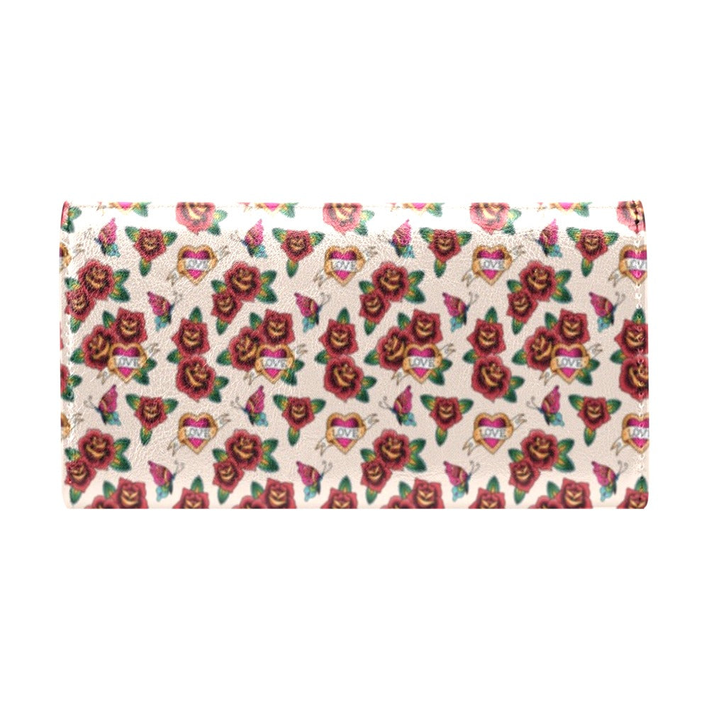 Old School Tattoo Rose Pattern Women's Trifold Wallet