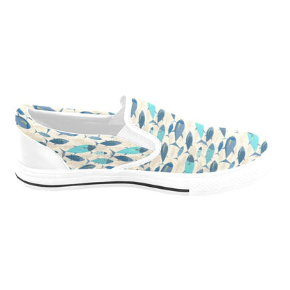 Tuna Fish Print Design LKS302 White Slip Ons Canvas Women's Shoes
