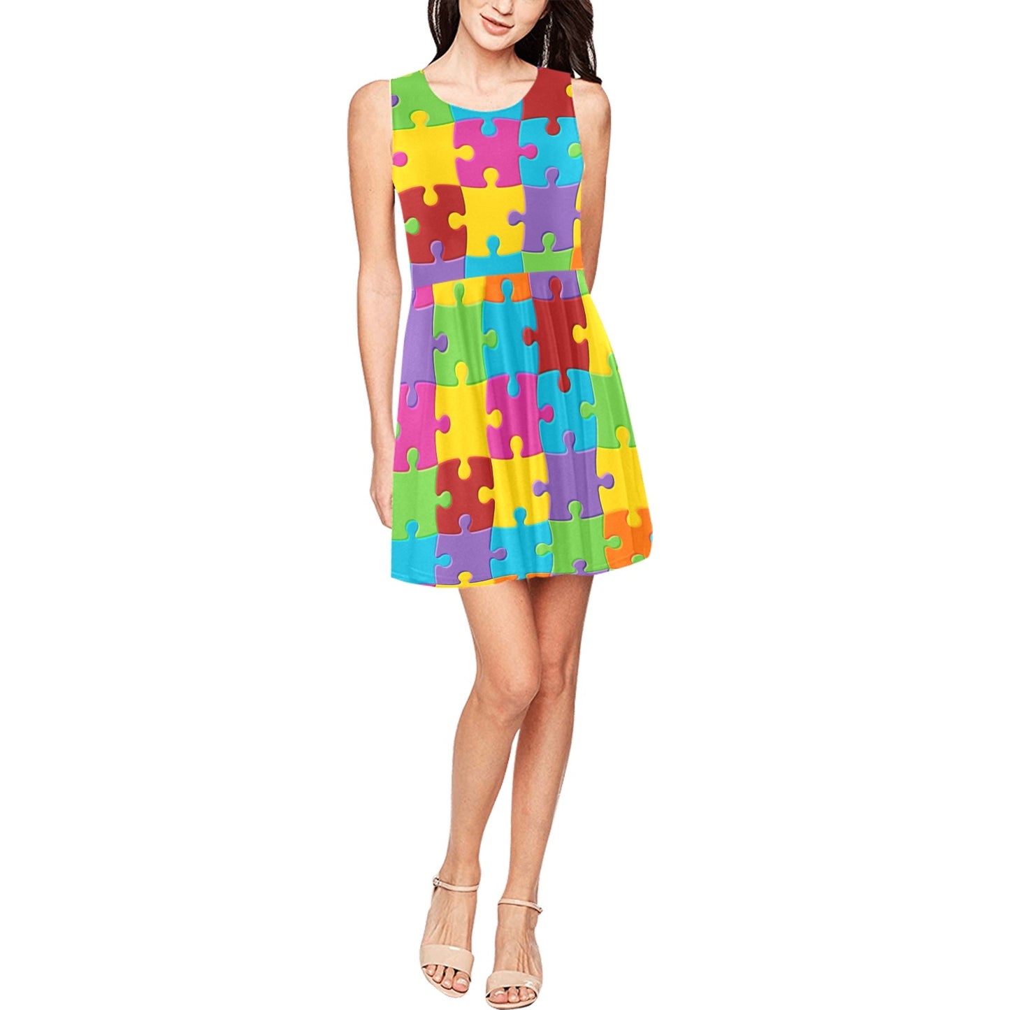 Autism Awareness Pattern Print Design 02 Sleeveless Dress