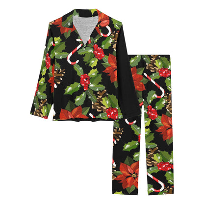 Poinsettia Pattern Print Design POT01 Women's Long Pajama Set