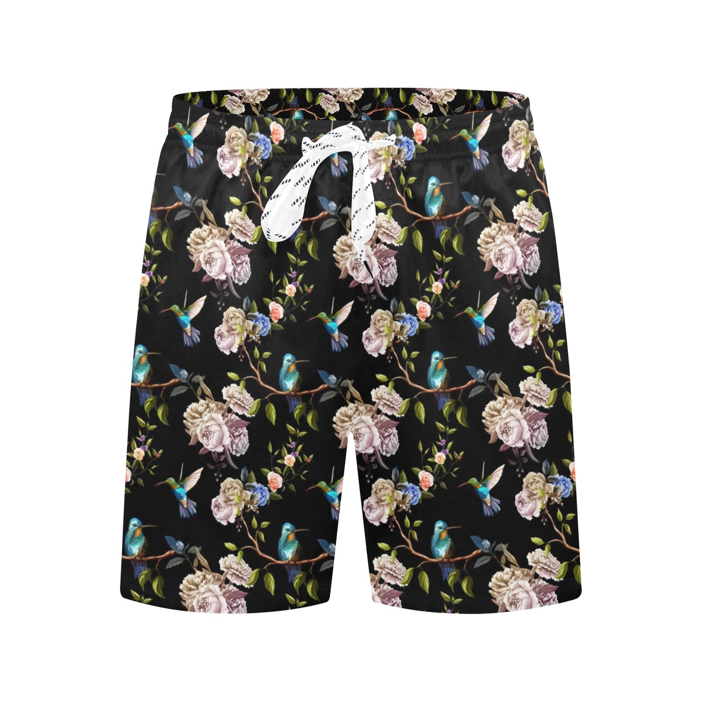 Hummingbird Flower Themed Print Men's Swim Trunks Beach Shorts