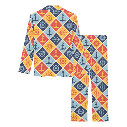 Nautical Pattern Design Themed Print Women's Long Pajama Set