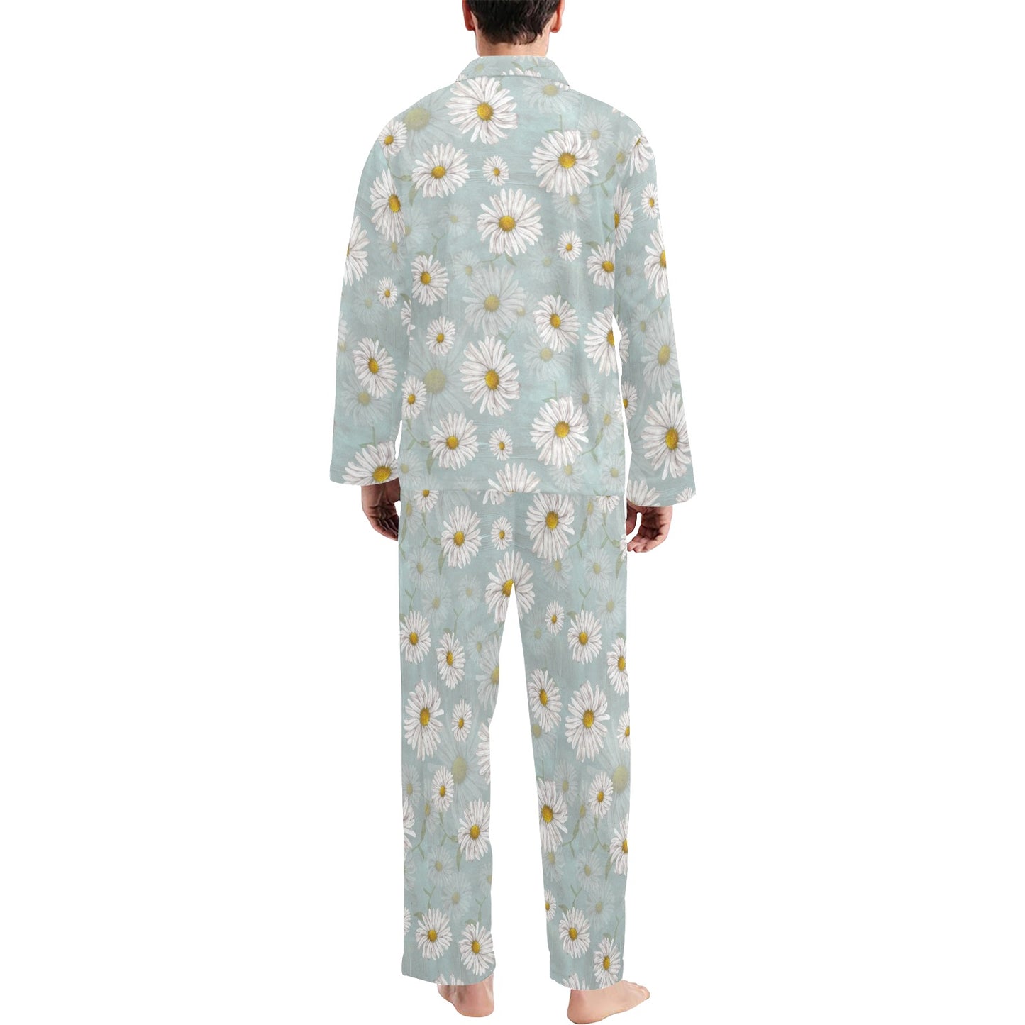 Daisy Pattern Print Design DS012 Men's Long Pajama Set