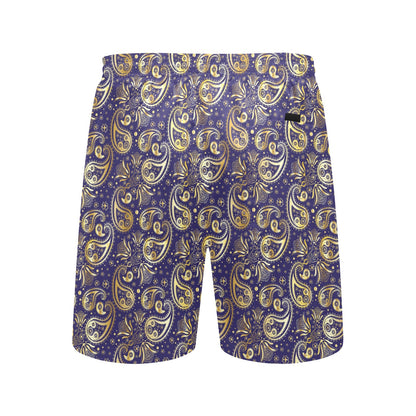 Paisley Blue Yellow Design Print Men's Swim Trunks Beach Shorts