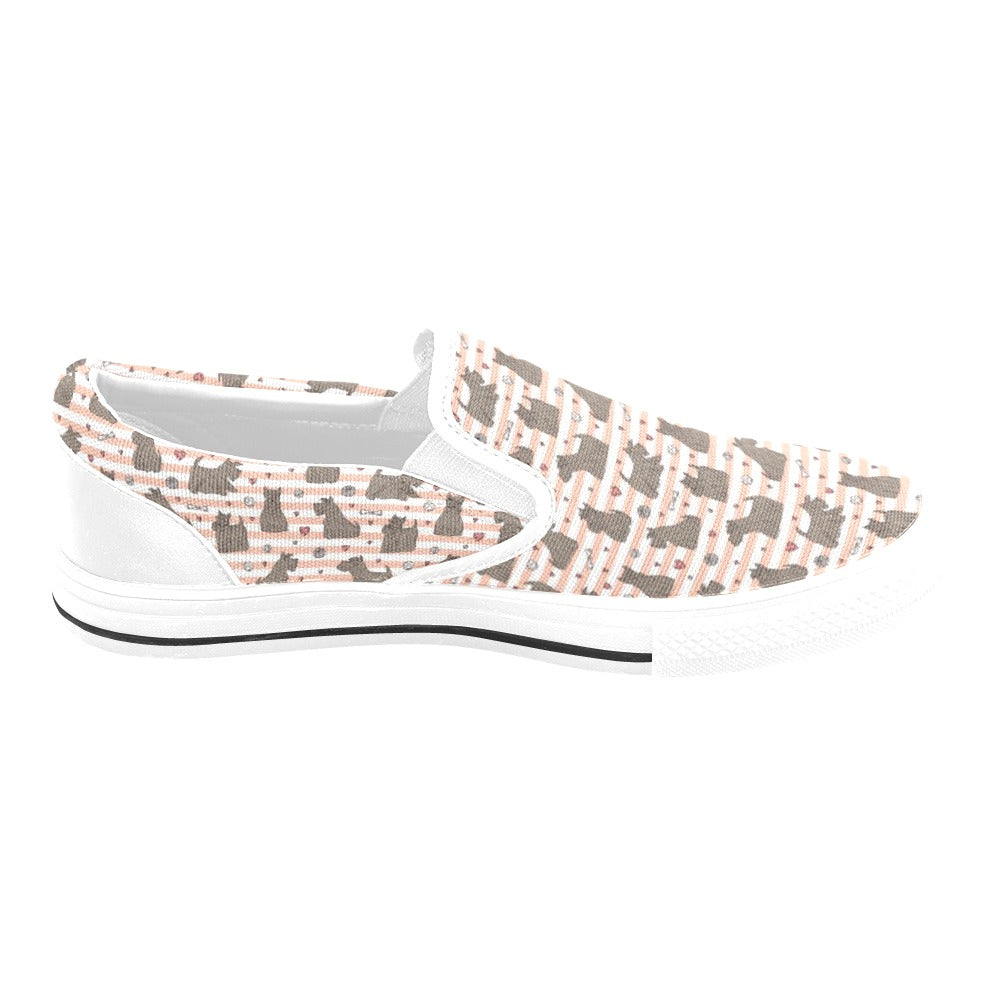 Scottish Terriers Print Design LKS3016 White Slip Ons Canvas Women's Shoes