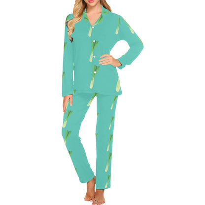 Leek Pattern Print Design 01 Women's Long Pajama Set