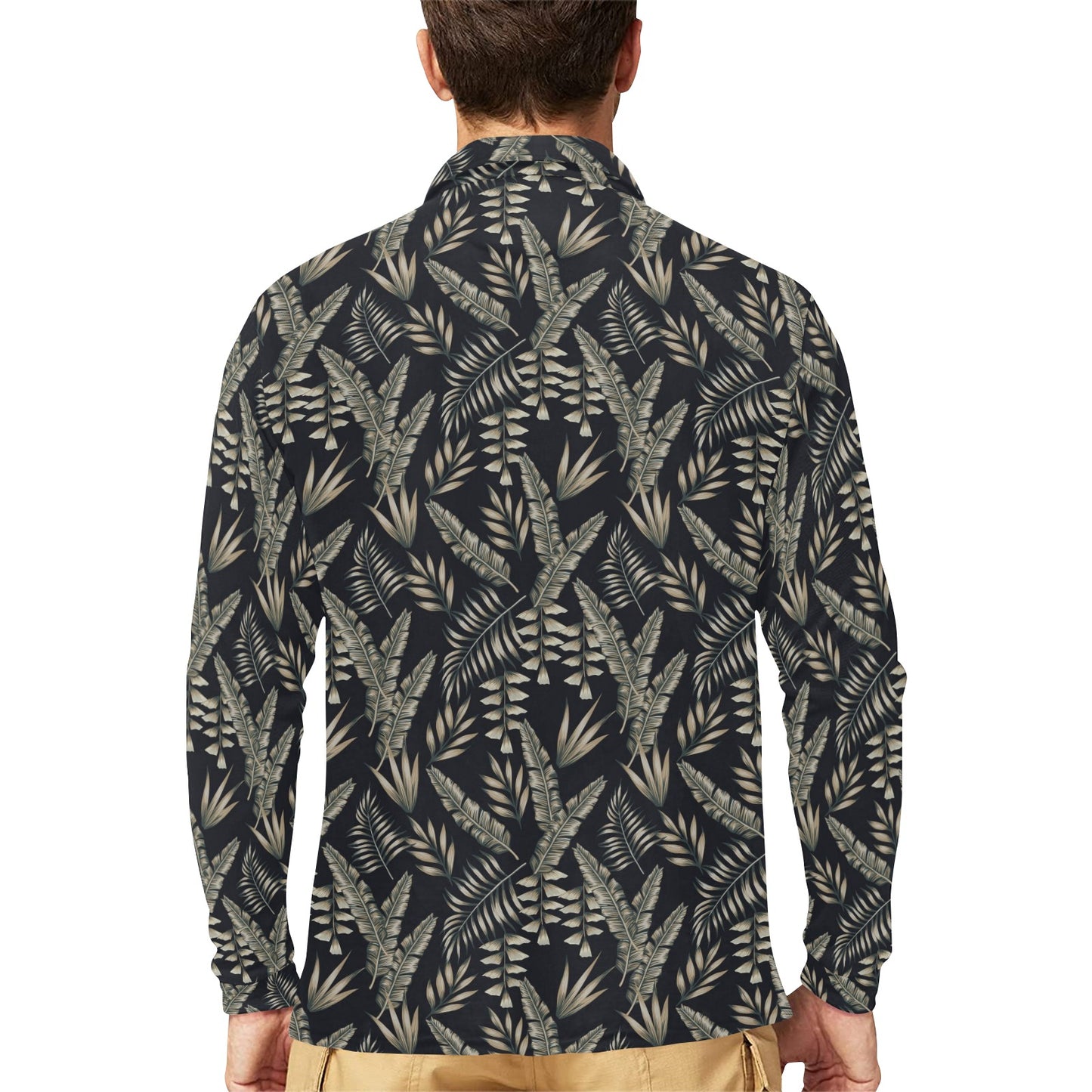 Banana Leaf Pattern Print Design 07 Long Sleeve Polo Shirt For Men's