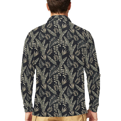 Banana Leaf Pattern Print Design 07 Long Sleeve Polo Shirt For Men's