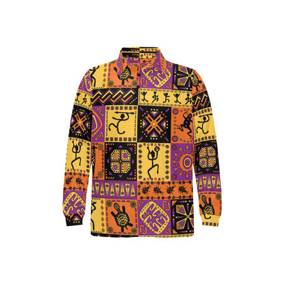 African Pattern Print Design 02 Long Sleeve Polo Shirt For Men's