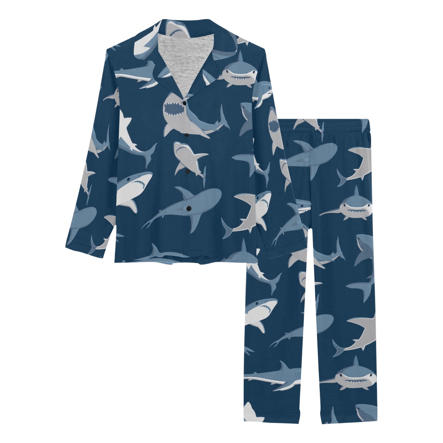 Shark Action Pattern Women's Long Pajama Set