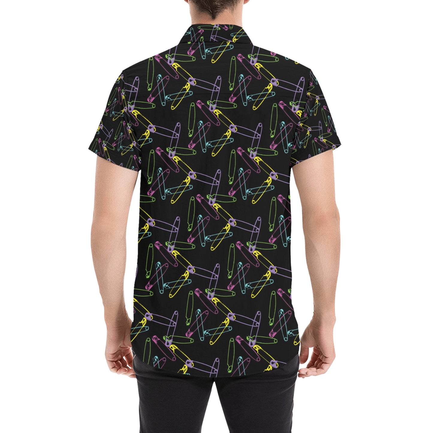 Safety Pin Print Design LKS304 Men Short Sleeve Button Up Shirt