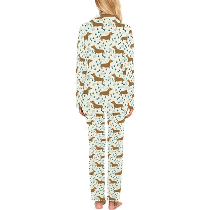 Dachshund Pattern Print Design 01 Women's Long Pajama Set