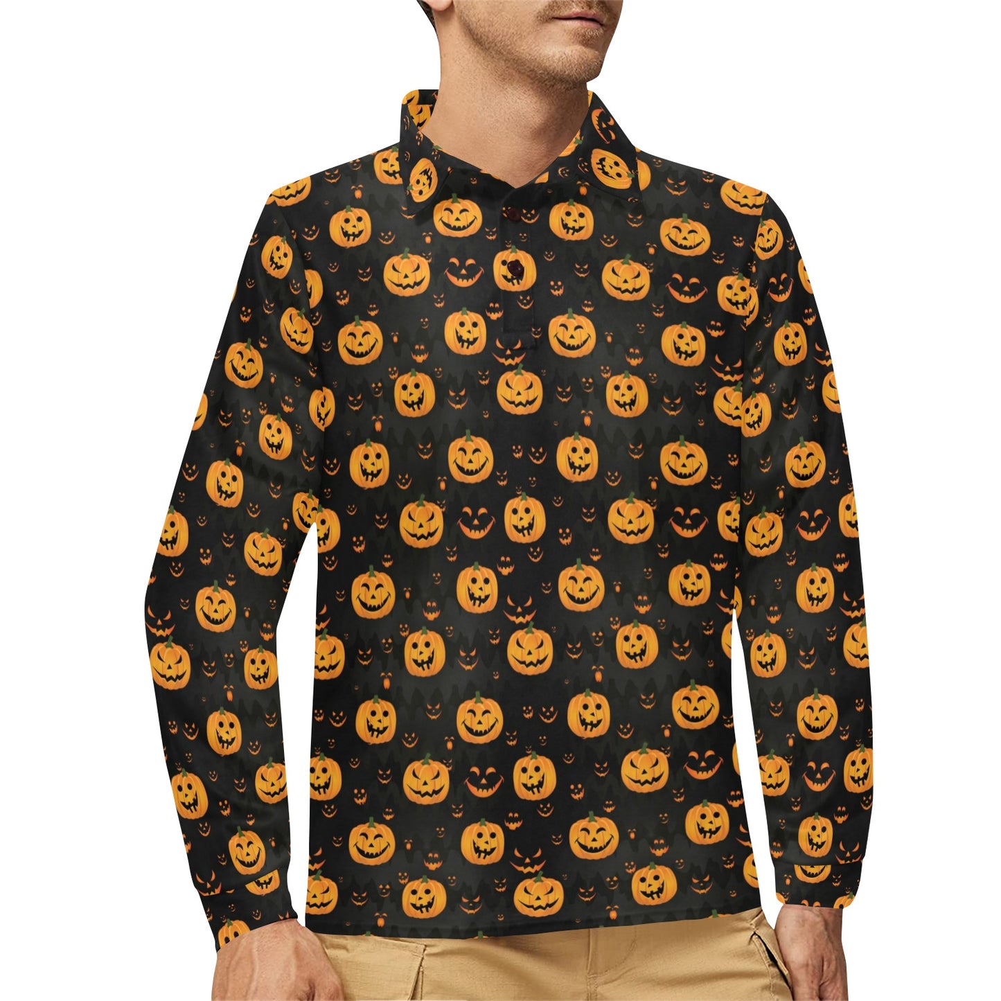 Halloween Print Design LKS401 Long Sleeve Polo Shirt For Men's