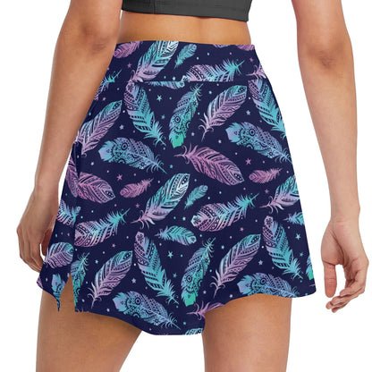 Feather Aztec Design Print 17" Golf & Pickleball Skort with Pockets