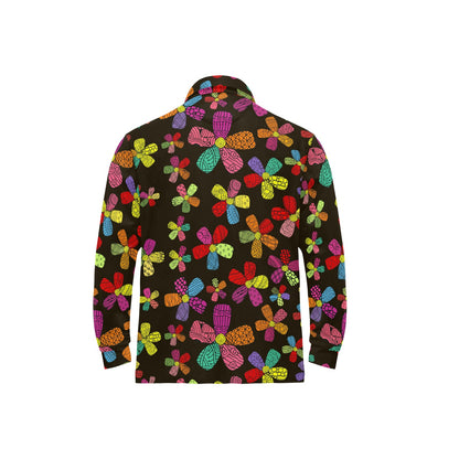 Flower Power Colorful Print Pattern Long Sleeve Polo Shirt For Men's
