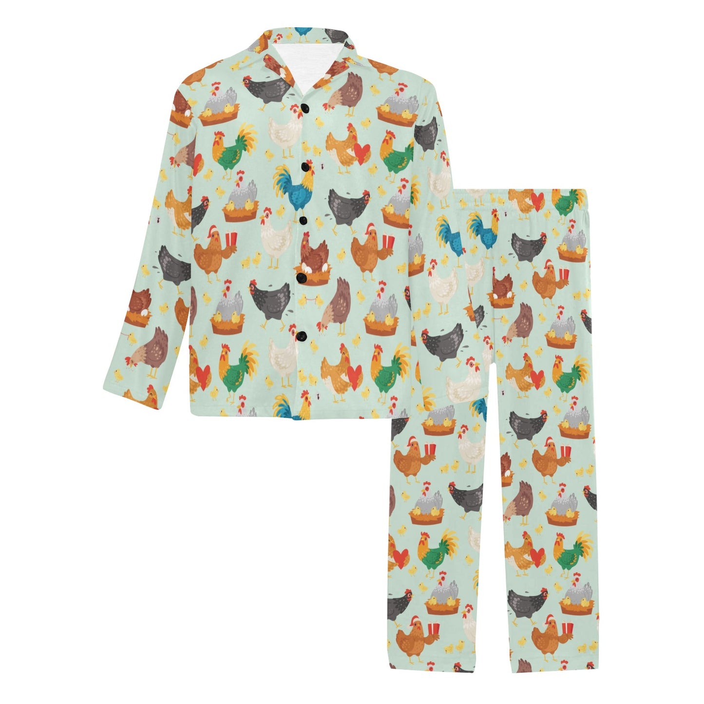 Chicken Pattern Print Design 07 Men's Long Pajama Set