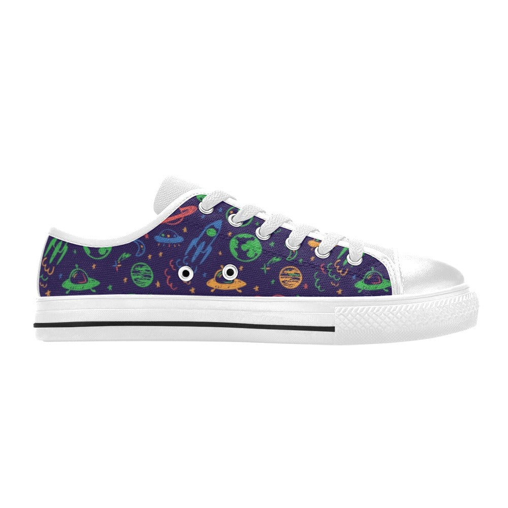 UFO Space Rocket Print Design LKS302 Women's White Low Top Shoes