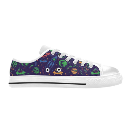 UFO Space Rocket Print Design LKS302 Women's White Low Top Shoes