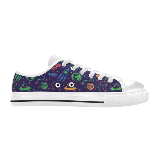 UFO Space Rocket Print Design LKS302 Women's White Low Top Shoes