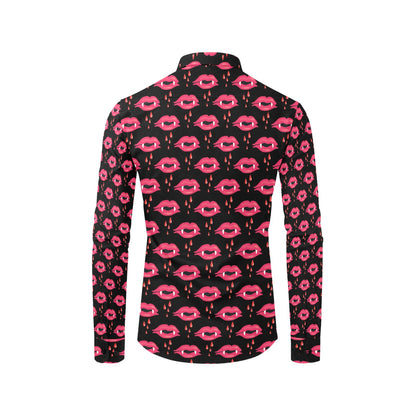 Vampire Lips Print Design LKS303 Men's Long Sleeve Dress Shirt