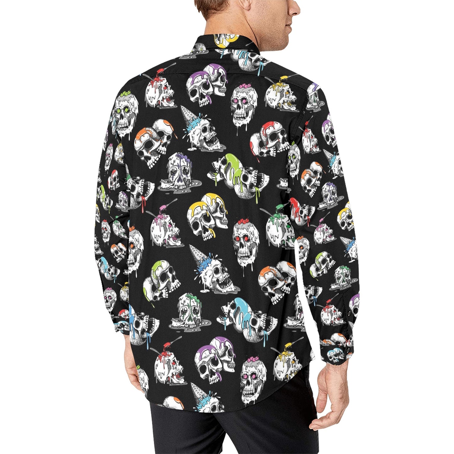 Skull Print Design LKS3013 Men's Long Sleeve Dress Shirt
